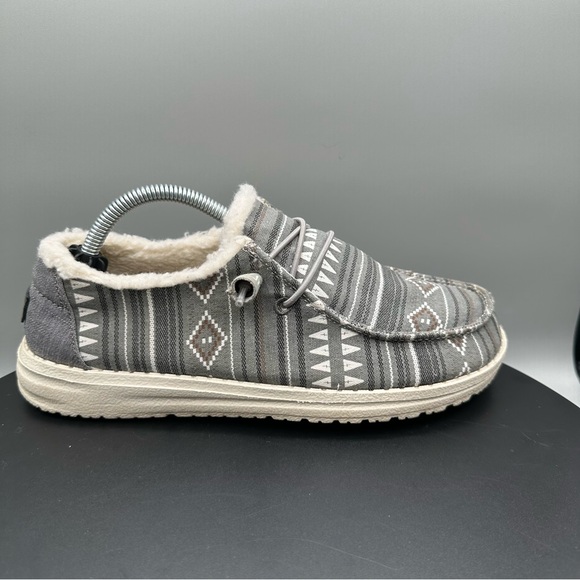 Hey Dude Wendy Boho Stripe Grey Slip On Fleece Lined Women 6 - Picture 2 of 10